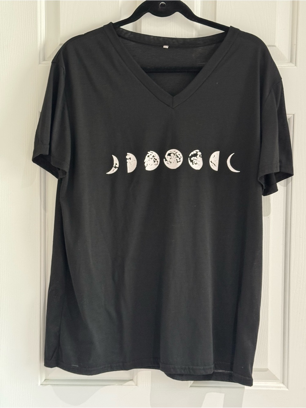 Women's Black V-Neck Moon Phase Short Sleeve Tee